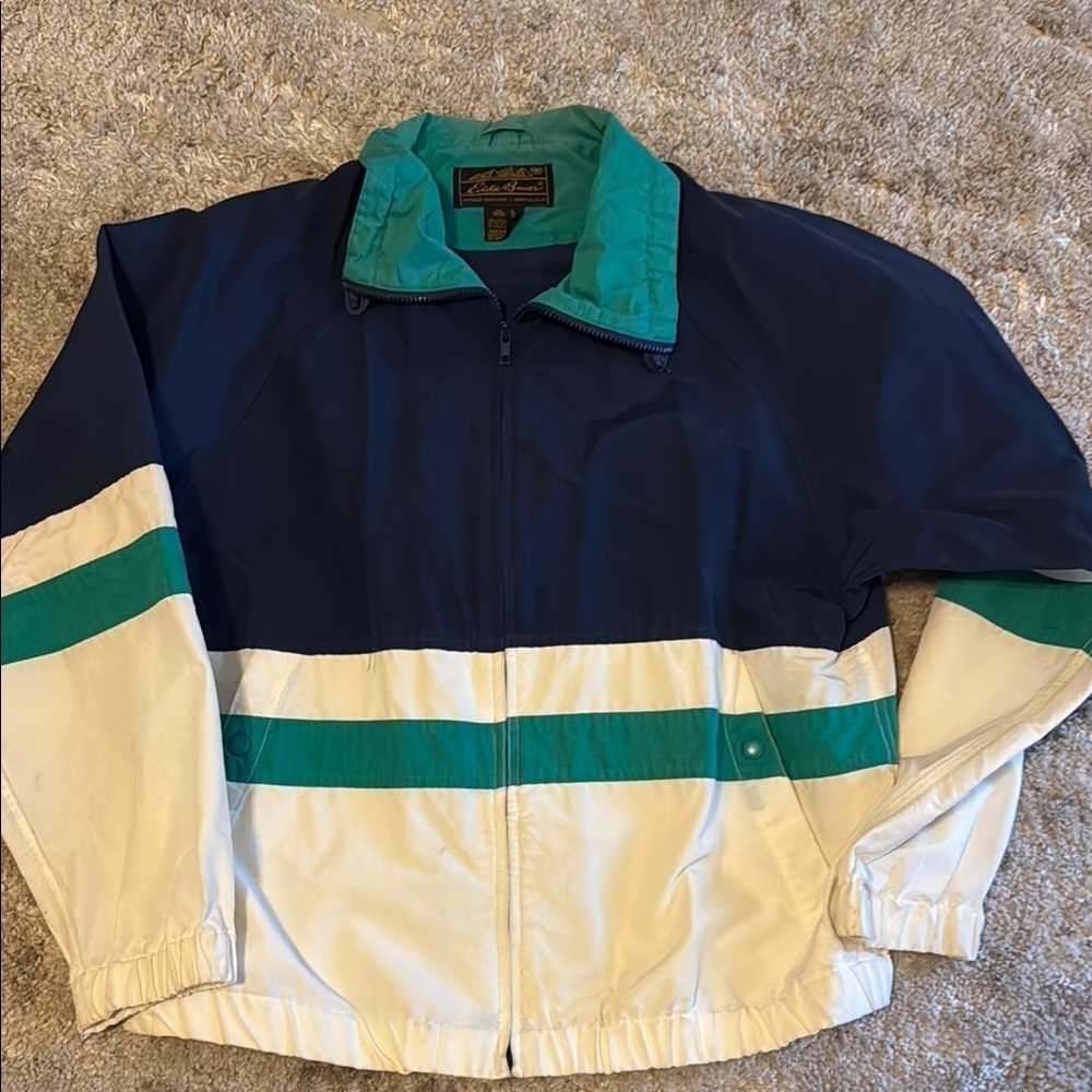 Vtg 90s Eddie Bauer Mens Large Stripe Color Block Full Zip Windbreaker Jacket🍍